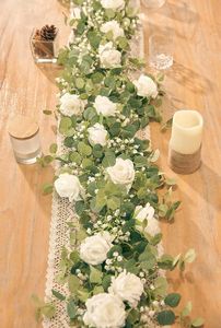Guirnalda Artificial <span class=keywords><strong>de</strong></span> <span class=keywords><strong>Rosas</strong></span> y Hojas <span class=keywords><strong>de</strong></span> Dinero para Decoración <span class=keywords><strong>de</strong></span> Mesa en Bodas, Hogar y Exteriores - Product Image 4