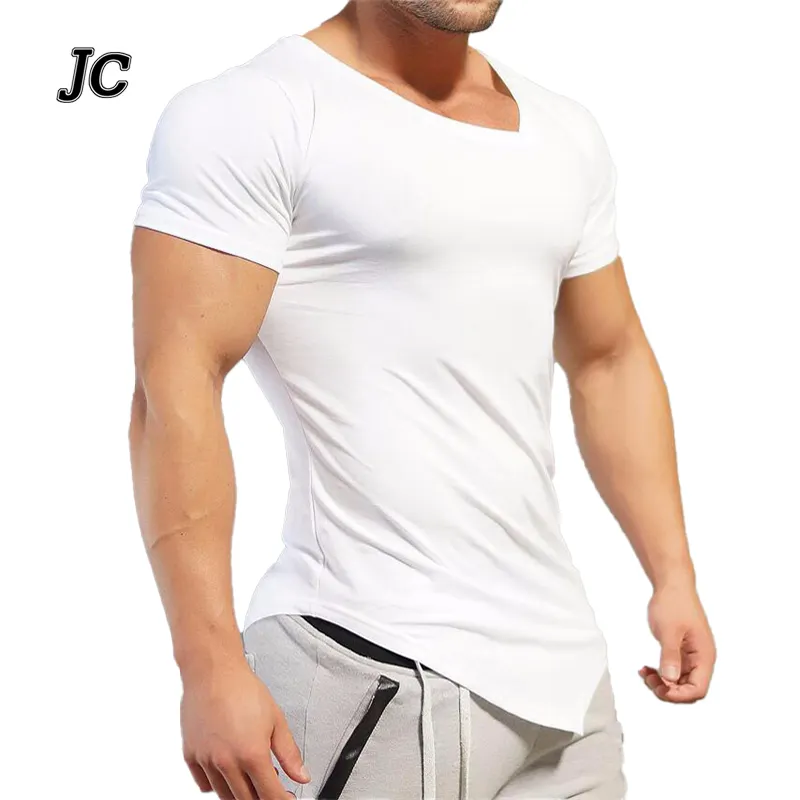 Joychorang เสื้อตัวสั้นคอปกเฉียงของผู้ชายเสื้อใส่เล่นฟิตเนสยิมเสื้อตัวยาวผ้าคอตตอน