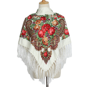 Écharpe russe pour femmes, <span class=keywords><strong>foulard</strong></span> <span class=keywords><strong>carré</strong></span> à imprimé floral, <span class=keywords><strong>foulard</strong></span> ethnique pour filles, babouchka, écharpes élégantes 90*90cm - Product Image 3