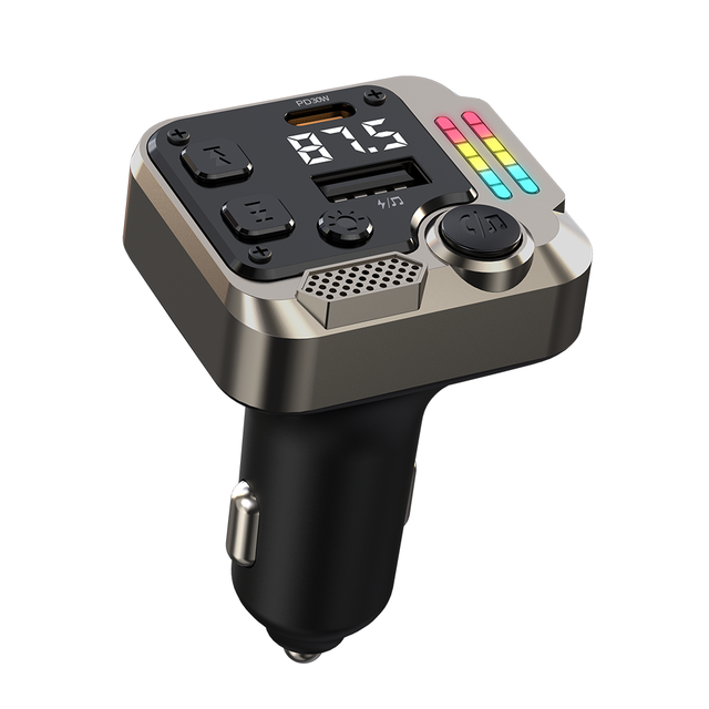 Wireless Bluetooth FM Car Transmitter with MP3 Player, USB Fast Car Charger, Aux TF Card Player & Color Lights Adapter