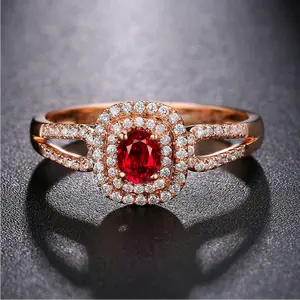 Cincin Ruby Batu Warna-warni Perak, Berlapis Emas, Cincin Rubi Murah