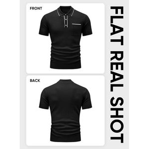 Foxa เสื้อโปโลถักแขนสั้นสำหรับผู้ชาย, เสื้อสีล้วนมีกระเป๋าระบายอากาศได้ใส่เล่นกอล์ฟ - Product Image 4
