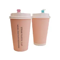 Customized Printed Disposable Pink Coffee Paper Cup with Lid