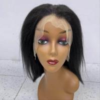 Perruque Bob Courte Noire 13x4 HD Lace Frontal Cheveux Humains Raides Crépus 100% Naturels avec Bords Bouclés Afro Yaki, Perruques Sans Colle avec Fermeture 5x5
