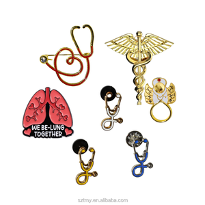 Broches Médicos Personalizados en 3D con Símbolo Médico de Caduceo, Estetoscopio, Órgano y Corazón, en Metal Dorado Esmaltado y Grabado - Product Image 4