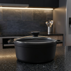 Cocotte en fonte noire avec couvercle en verre et doubles poignées, ustensile de cuisson robuste pour la maison, l'hôtel, le restaurant, compatible avec tous les types de cuisinières - Product Image 3