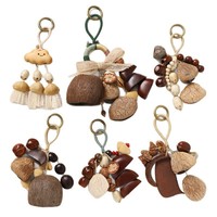 Porte-clés en bois fait main, style bohème rustique, breloque de sac ethnique, pendentif clochette sonore pour voiture et sac