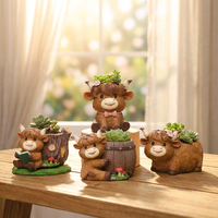 Jardinière créative en résine ROOGO en forme de vache des Highlands de 4 pouces, ornement de sol pour plantes succulentes avec trou de drainage, cadeau décoratif pour les amateurs de plantes