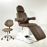 Fauteuil de soin esthétique en cuir PU marron avec base blanche, réglable en hauteur, inclinable et rotatif, pour spa facial et cosmétique