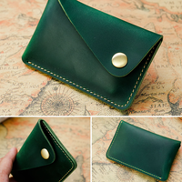 Dompet Kartu Kredit Kulit Sapi Minimalis Buatan Tangan Gaya Baru, Dompet Koin Kulit Asli Kreatif Trendi dengan Desain Kancing