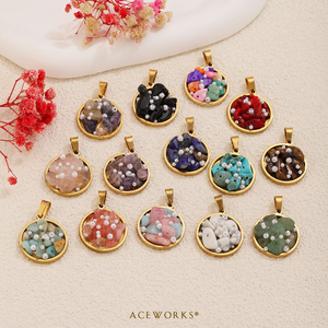 จี้โมเสกอัญมณีสำหรับเด็ก |   สแตนเลสสตีลชุบทอง 18K PVD ประดับด้วยหินธรรมชาติและไข่มุก |   กันน้ำ ป้องกันอาการแพ้ - Product Image 2