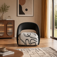 Fauteuil lounge moderne incurvé et rembourré avec siège à imprimé botanique pour hall d'hôtel, café, club, réception et mobilier de salon