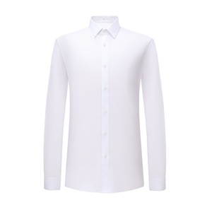 White Long Sleeve Shirt Unisex Cotton Poplin Solid Color Professional <b>Work</b> Attire Stretchy Wrinkle Resistant - Product Image 5