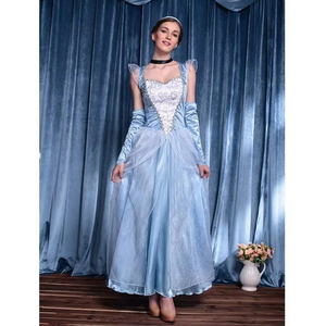Abito da <span class=keywords><strong>Principessa</strong></span> Blu Soffice per Donna, <span class=keywords><strong>Costume</strong></span> di Alta Qualità in Poliestere per Halloween e Film TV, Elegante Mantello Ricamato Anime Ice Royal - Product Image 5
