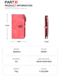 Baellerry High-Grade <strong>PU</strong> <strong>Leather</strong> Women's Trendy Fashion Long Wallet Zipper Coin Pocket Trifold with Polyester Lining - Product Image 3