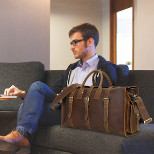 Vintage erkek deri seyahat çantaları seyahat için su geçirmez hafta sonu çanta özel logo deri silindir çanta üreticileri - Product Image 4