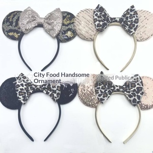 Serre-tête en tissu fait main à imprimé léopard pour enfants, style <span class=keywords><strong>Minnie</strong></span> Mouse, pour fête d'Halloween, carnaval ou fête princesse, Advanced Romance - Product Image 3