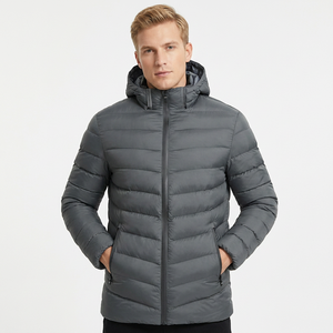 Unisex Hooded Puffer <b>Jacket</b> Winter Warm Quilted Padded Zip-Up Outdoor Coat Solid Color Polyester Regular Fit OEM puffer <b>jacket</b> - Product Image 1