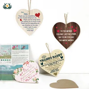 Putuo Decor Mother's Day Heart Shape Wooden Plaque Sign Father's Day Lovely for Gift Decor