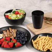 Ensemble de vaisselle moderne de luxe écologique en plastique noir de 16 pièces, bols, assiettes, couverts, tasses pour le camping en plein air, les voyages, les pique-niques