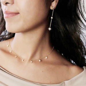 925 Sterling <strong>Silver</strong> Rose Gold Pave Stone <strong>Moon</strong> Star New Design Beautiful <strong>Necklace</strong> Women Jewelry - Product Image 2