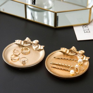 European Style Jewelry Tray 9.5x9.5 Cm <b>Gold</b> Bow Design For Necklace Ring Storage <b>Bedroom</b> Decorative <b>Accessory</b> Organizer - Product Image 1