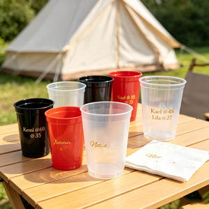 Gobelets en plastique jetables à paroi simple de 20 oz, 12 oz, 16 oz avec couvercles, logo personnalisable, pour café et bubble tea, jetables avec serviette en PP - Product Image 1