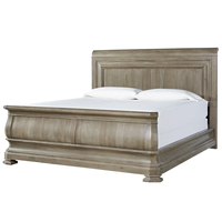 Lit double en bois massif de style campagnard américain vintage, meubles de chambre à coucher traditionnels de style français antique pour chambre principale