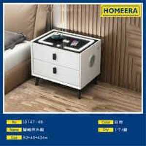 Smart <b>Bedside</b> Table 50x40x45cm <b>White</b> Glass Top 2 Drawers Modern Minimalist Design Bedroom Nightstand Home Furniture - Product Image 3