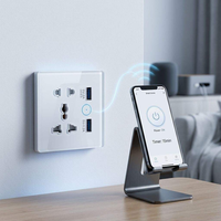 Prise intelligente WiFi UEMON pour maison connectée, prise universelle 5 trous, Royaume-Uni, avec deux interfaces USB, cadre en verre 2.5D + plastique