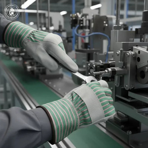 Gants de travail résistants à la chaleur avec paume antidérapante, gants de protection en toile verte et grise - Product Image 3