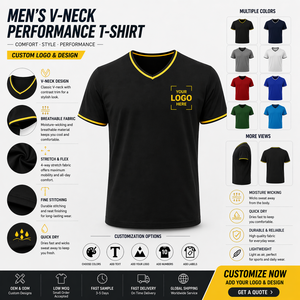 T-shirt homme col en V, bordure contrastée, manches courtes, décontracté, sport, noir, logo personnalisé imprimé - Product Image 4