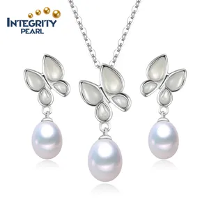 butterfly shaped Mother-of-pearl freshwater drop natural cultured wholesale necklace jewellery pearl bridal jewelry set