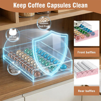 Organisateur de rangement moderne pour bureau à domicile en acrylique pour dosettes de café K-Cup, condiments et capsules d'espresso avec tiroir