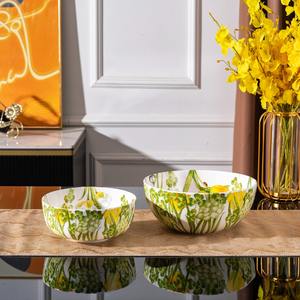 Bol à salade en porcelaine européenne moderne, écologique et de haute qualité, 8 pouces + 6 pouces, avec motif floral rose, vaisselle de mariage - Product Image 1