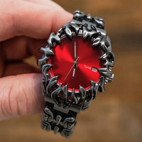 Montre-bracelet pour homme en acier inoxydable au design cyberpunk unique, boîtier de montre à visage gothique, style gothique