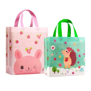 customized cartoon printing portable handled ultrasonic design Non-woven Shopping Bag for kids clothing stores or gift packaging