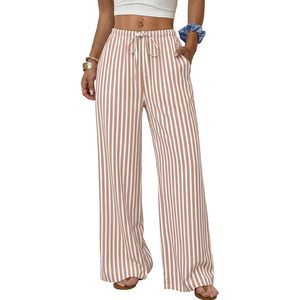 Women's Linen Summer Palazzo Pants Wide Leg High Waist Breathable Beach Trousers With Pockets - Product Image 1