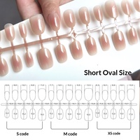 Lot de 30 faux ongles courts ovales effet blush style Ins ; Faux ongles à presser à motif étoile avec extrémité scellée, vente en gros