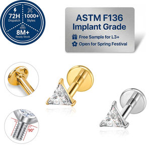 JIAXIN <span class=keywords><strong>Labret</strong></span> de Titanio ASTM F136 de 16G con Rosca Interna y Zirconia Cúbica Triangular 5A para Piercing de Tragus y Hélix - Product Image 1
