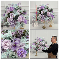 Centre de table en fleurs artificielles en soie, 70 cm, grande taille, arrangement de roses roses et blanches, décoration élégante pour fête d'anniversaire