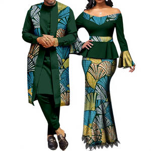 Vêtements africains pour couples, tenues assorties, haut en dentelle imprimé métallique pour femmes et ensembles de jupes sirène, vêtements d'extérieur Dashiki pour hommes Y22C041 - Product Image 2
