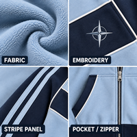 Sweat à capuche personnalisé en coton molletonné avec empiècements contrastants et broderie, fermeture éclair intégrale, pour homme, style streetwear
