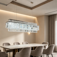 Lustre suspendu rectangulaire et rond en cristal LED dimmable pour hôtel, villa, hall, salle à manger, chambre