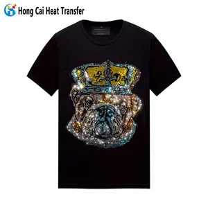 HongcaiカスタムラインストーンプリントロゴTシャツメンズコットンTシャツ卸売様々なサイズで利用可能