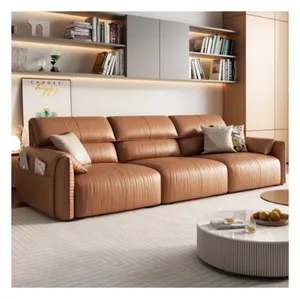 Atacado mobiliário italiano sofá macio luxo sofá conjunto couro genuíno dois lugares sofá para sala de estar