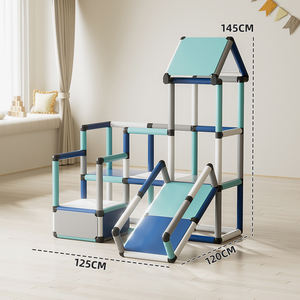 बच्चों की चढ़ाई फ्रेम पाइप स्लाइड के साथ इनडोर डिय प्लेहाउस लर्निंग प्ले संरचना, मल्टीकोलर - Product Image 4