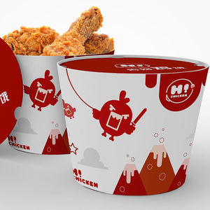 Cubo de palomitas de papel para manualidades de grado alimenticio con logotipo personalizado impreso flexo biodegradable desechable con tapa redonda 150oz - Product Image 1