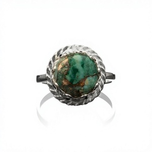 Anillo Delicado de Alta Calidad con Gema de Crisocola Mohave Azul Verdoso de 10 mm, Oro Rosa de 18K, Plata de Ley 925, Estilo Gitano para Mujer - Product Image 1