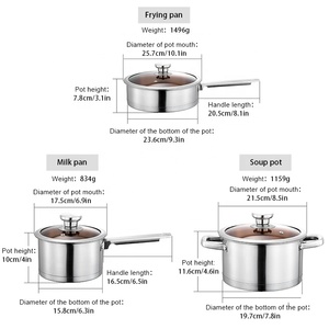 Ensemble de casseroles multifonctionnelles en acier inoxydable, couleur argent, avec couvercle et poignée épaisse, pour restaurant - Product Image 2